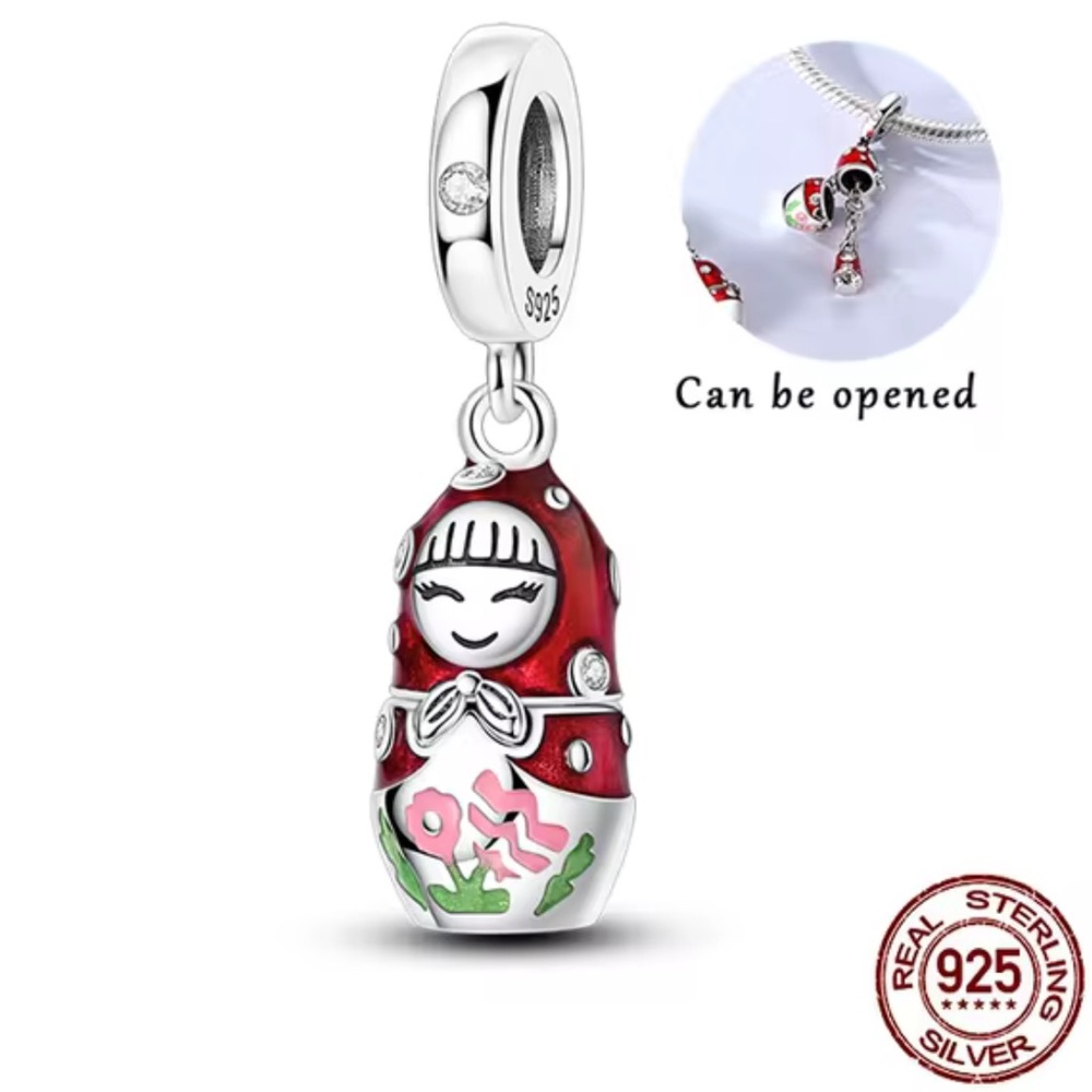 NWOT Openable Can be Opened Matryoshka Doll Dangle Charm Sterling Silver 925